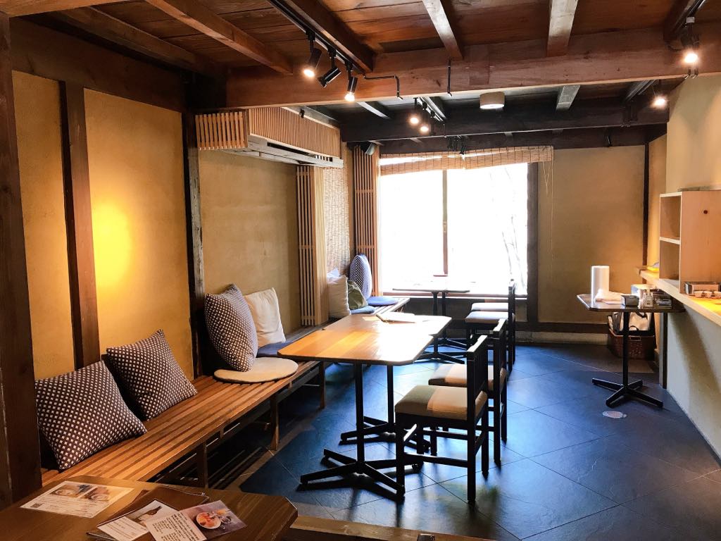 Seating at Cafe Tamon in Kanazawa