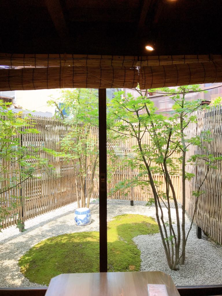 View of Cafe Tamon's dry garden in Kanazawa