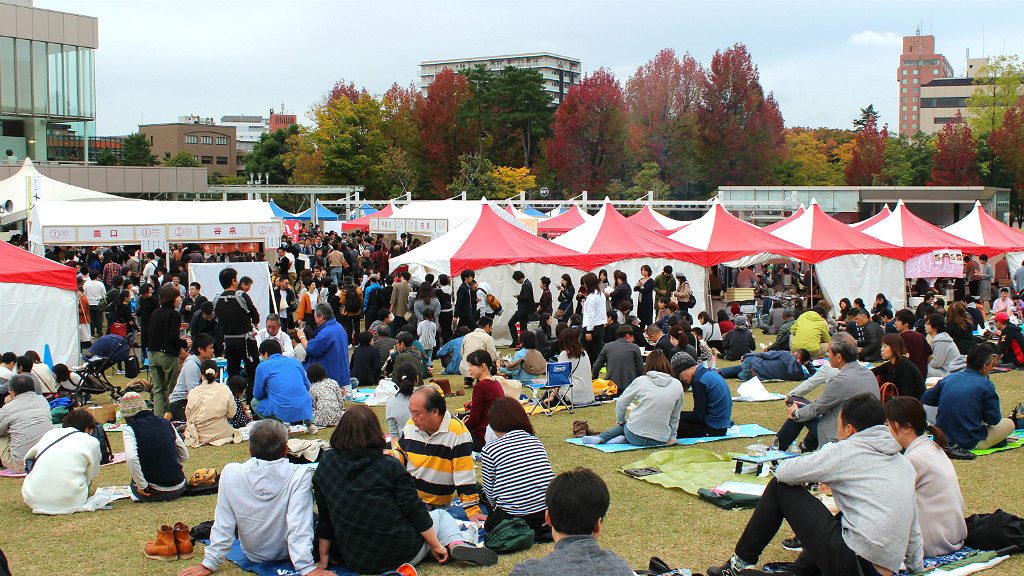 Massive Picnics during October's Sake Marche Festival in Kanazawa Central Park Near the Castle