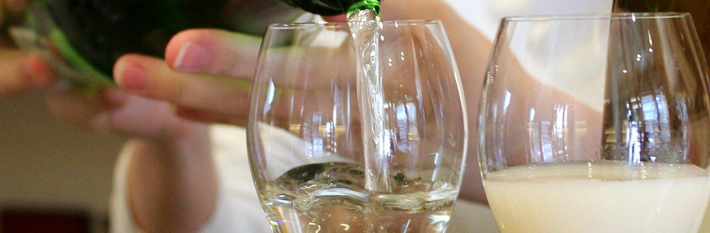 Nihonshu, or sake poured in a tasting glass
