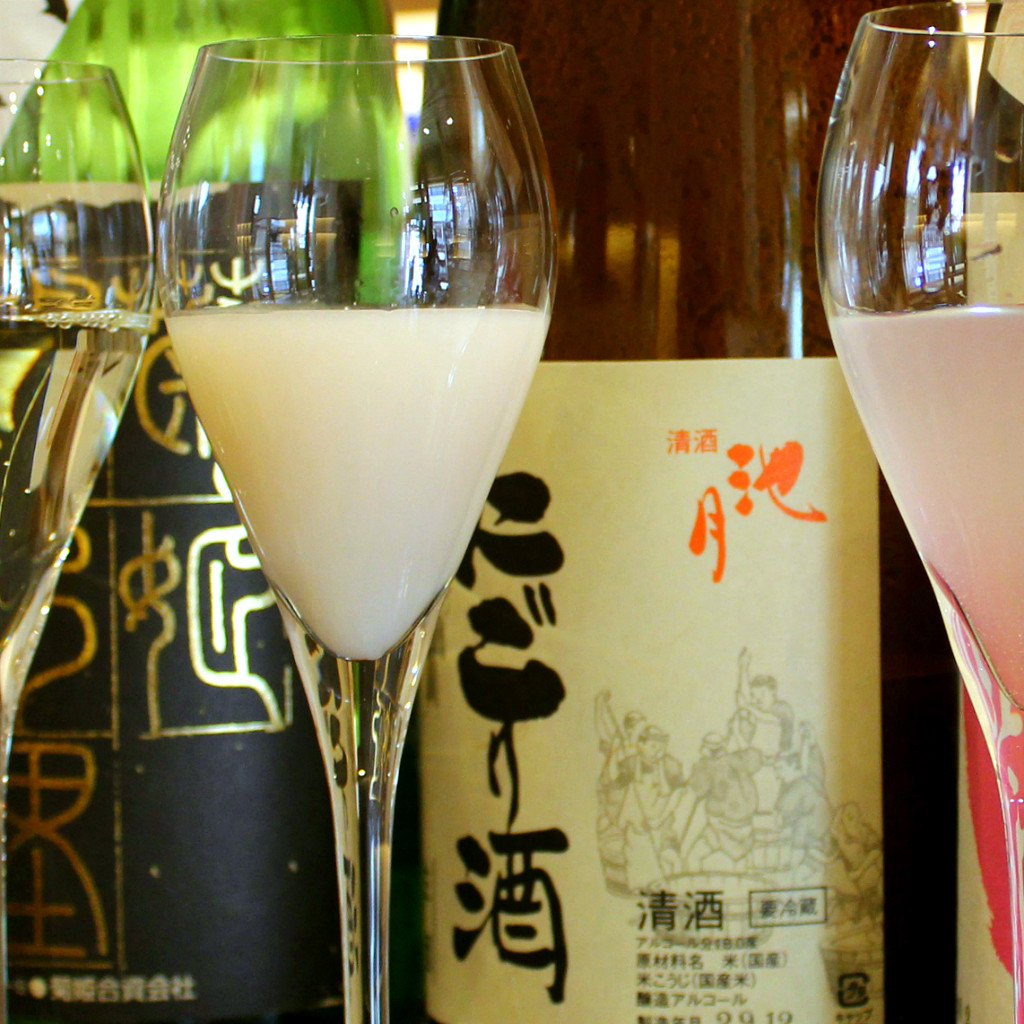 Nigori Sake, an unfiltered nihonshu in Ishikawa is white and tangy