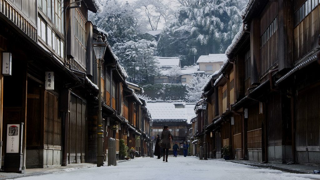 Higashi Chaya in winter, courtesy of Kanazawa City