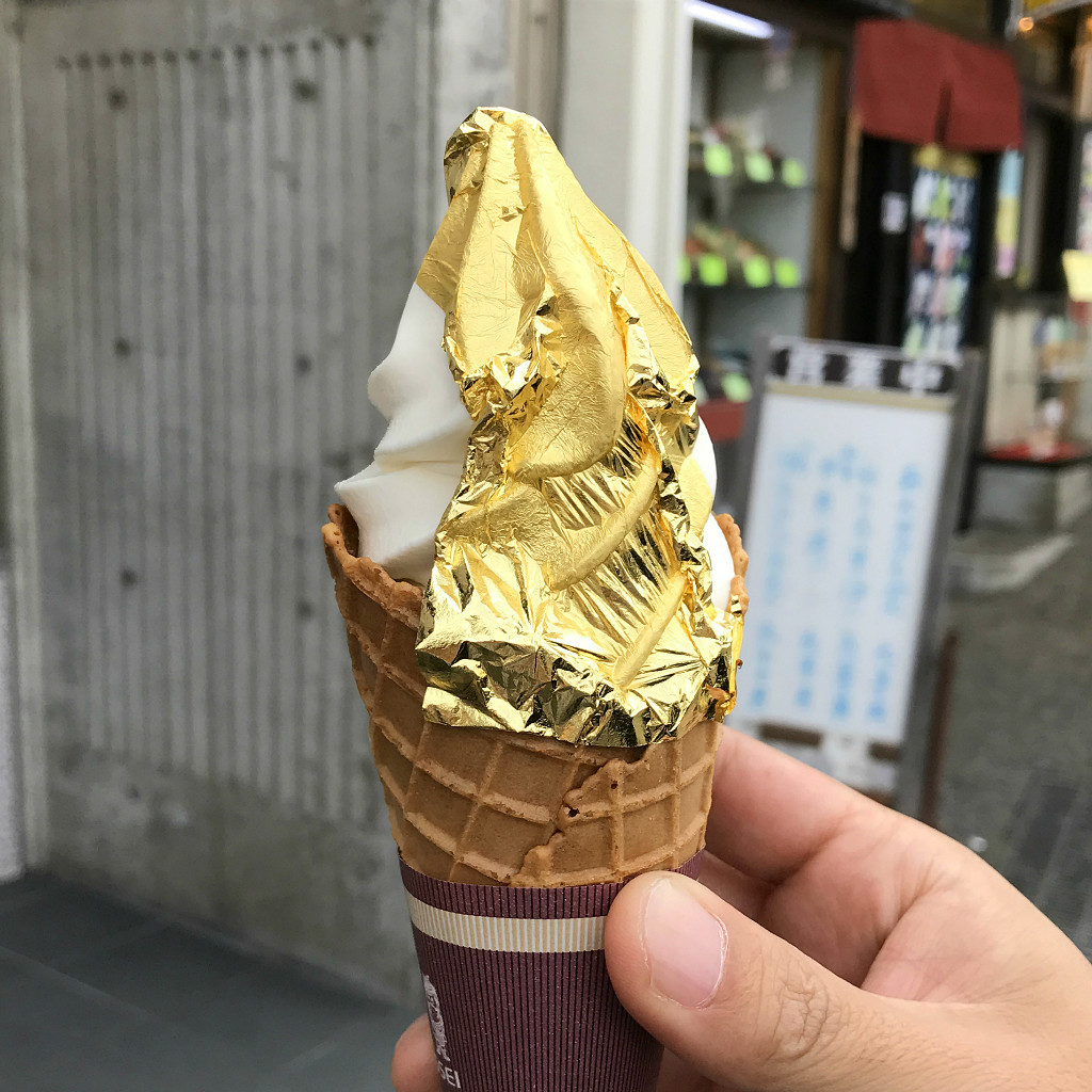 Gold leave ice cream in Kanazawa Japan