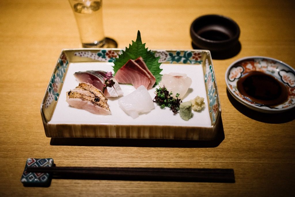 Sashimi plate at Yasaburo, Japanese cuisine in Kanazawa, Japan