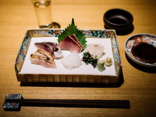 Sashimi plate at Yasaburo, Japanese cuisine in Kanazawa, Japan