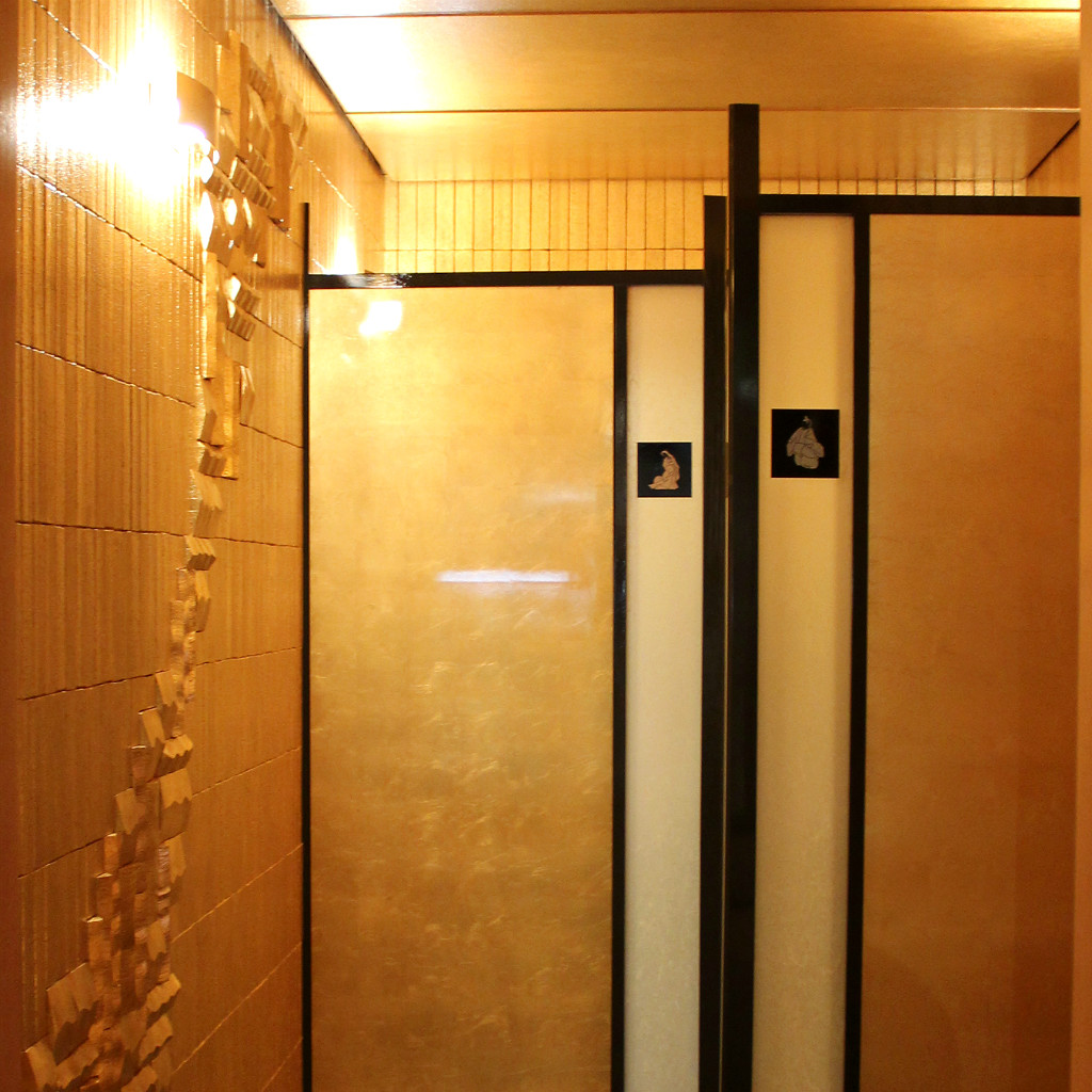 All gold-leaf restroom in Sakuda Gold Leaf Shop in Higashi Chaya, Kanazawa, Japan