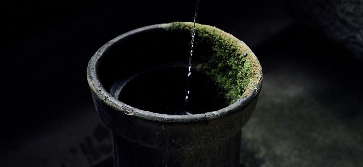 Water tap at Yuyado Sakamoto, in the Noto, north of Kanazawa, Japan (hot spring hotel, ryokan)