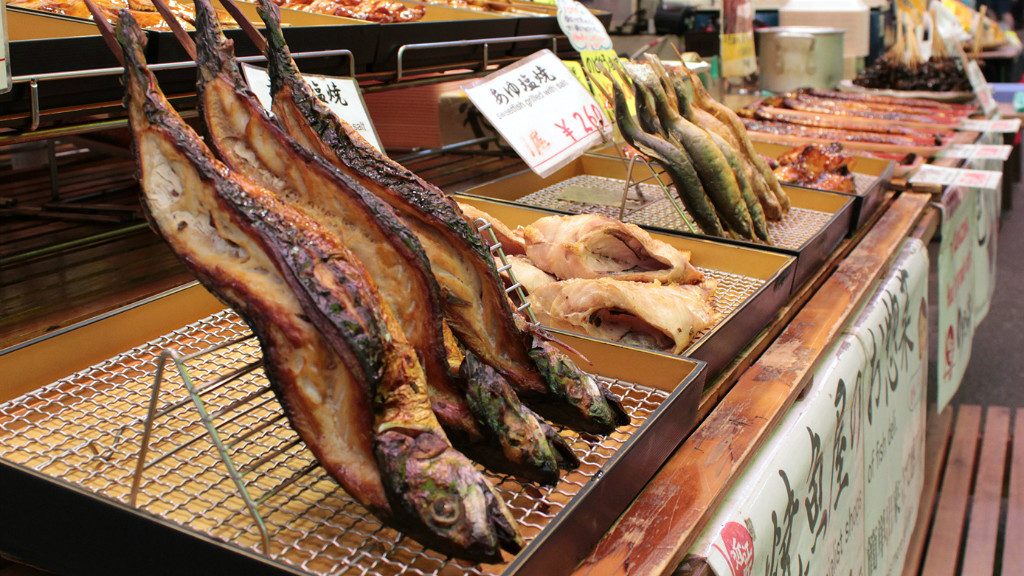 Dried, roasted fish in Omicho Market in Kanazawa, Japan