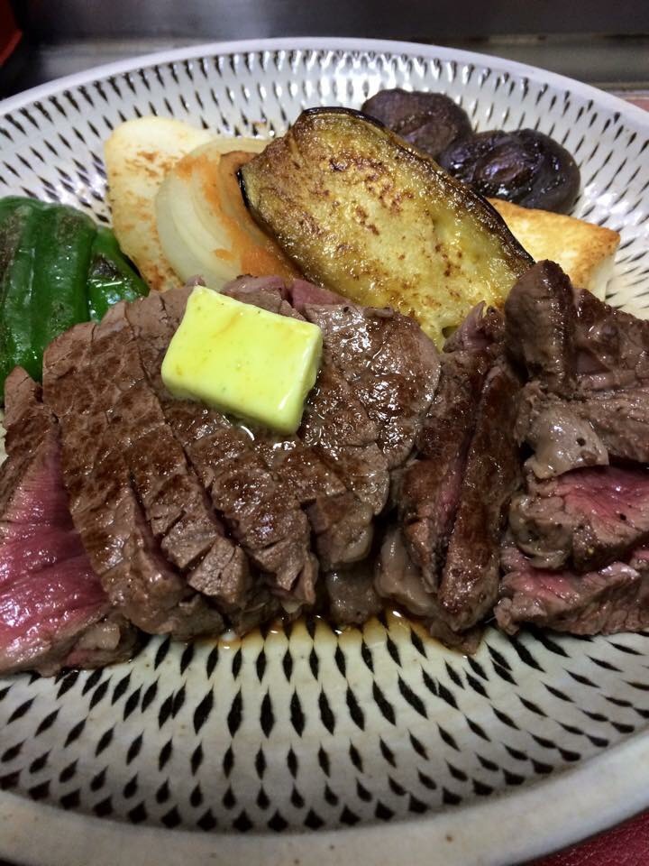 Grilled steak and vegetables at Hiyoko, Kanazawa
