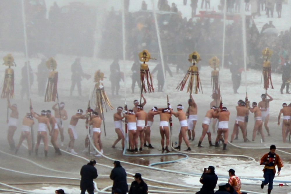 Happy New Year, Kanazawa, Japan. (Kaga Firefighting event in the snow, Dezome Shiki)