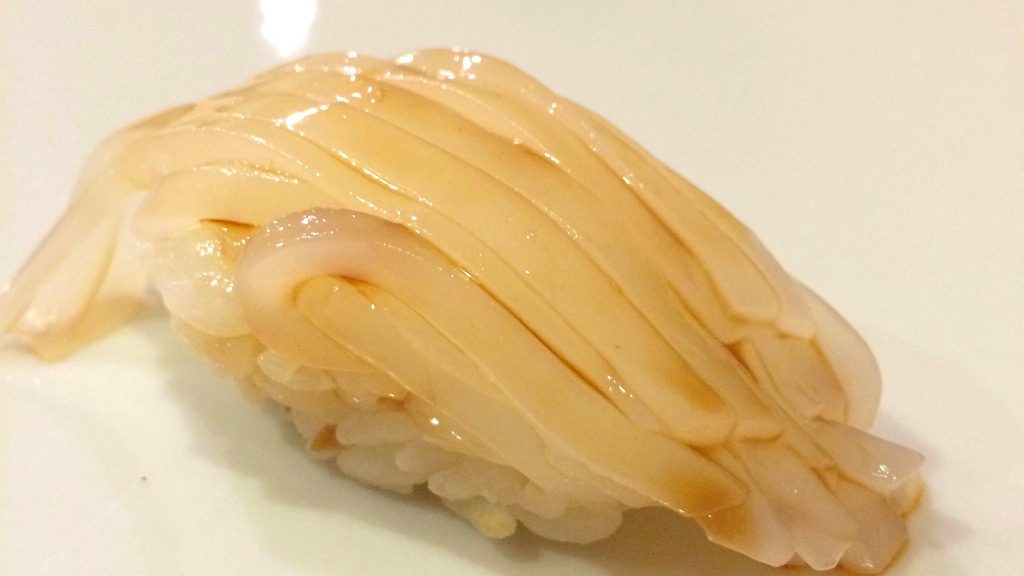Aka-ika sushi, summer squid at Komatsu Yasuke in Kanazawa, Japan