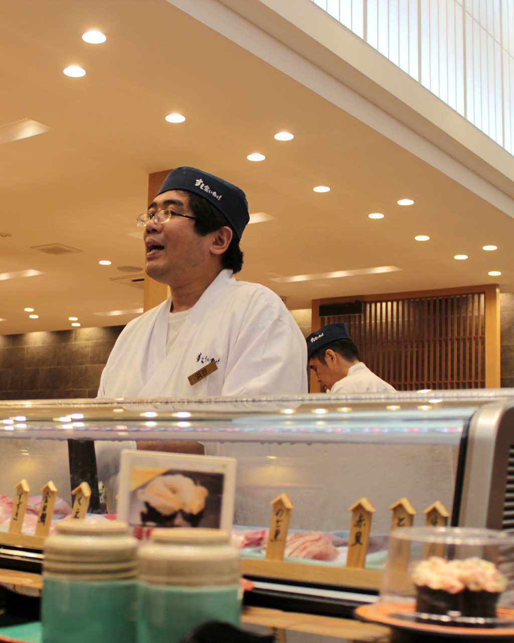 Chef at Sushi Kuine, a sushi train restaurant in Kanazawa, Japan