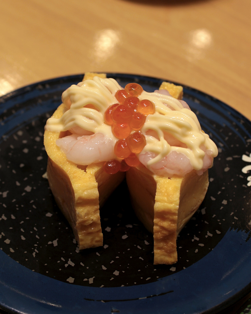 Sweet shrimp, tamago and roe at Sushi Kuine in Kanazawa, Japan