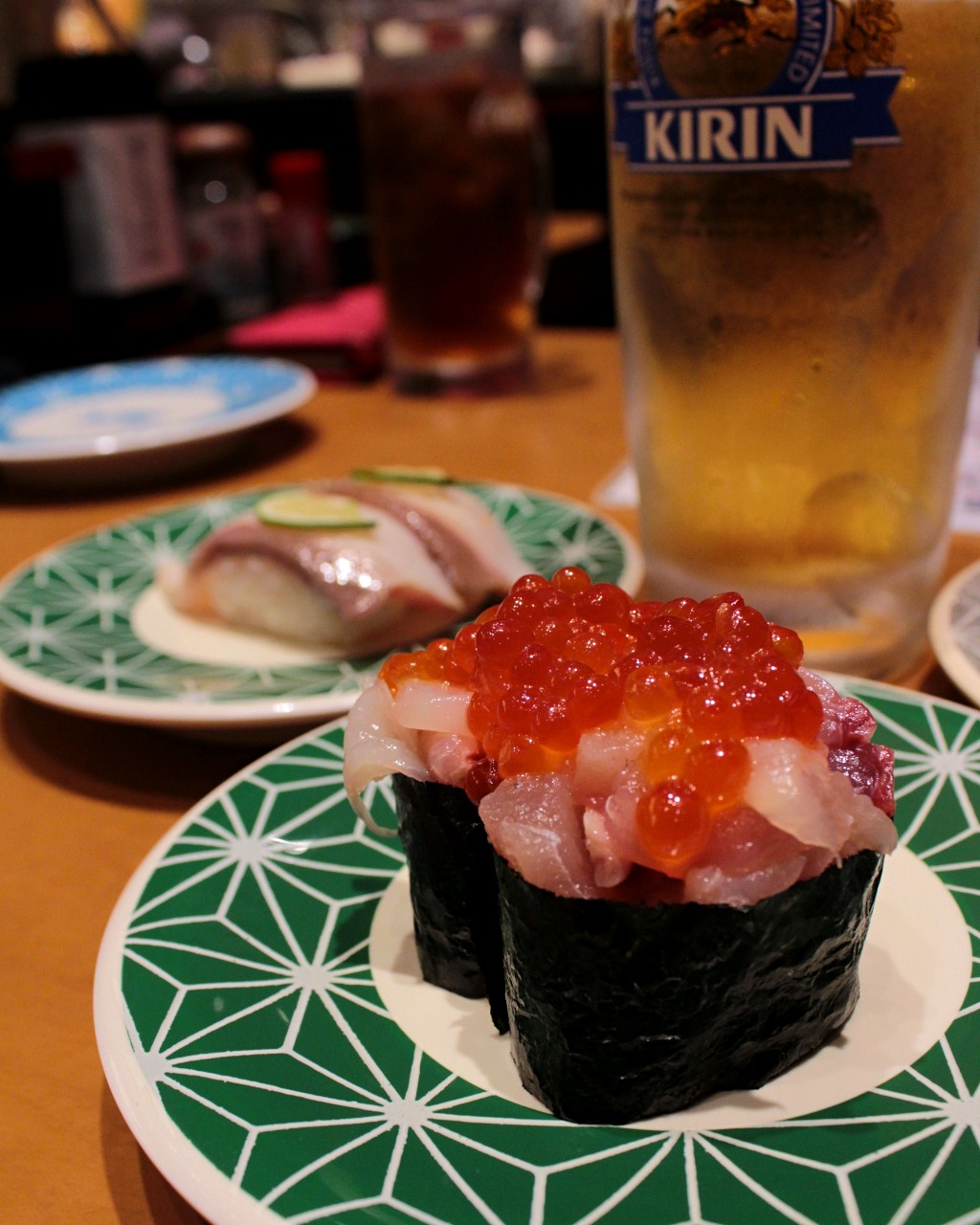 Parent-child sushi at Kaiten Sushi in Kanazawa, Japan