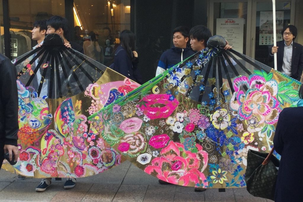 Two of Olesya's tree painted fans for the Tosenkyo Event in Kanazawa