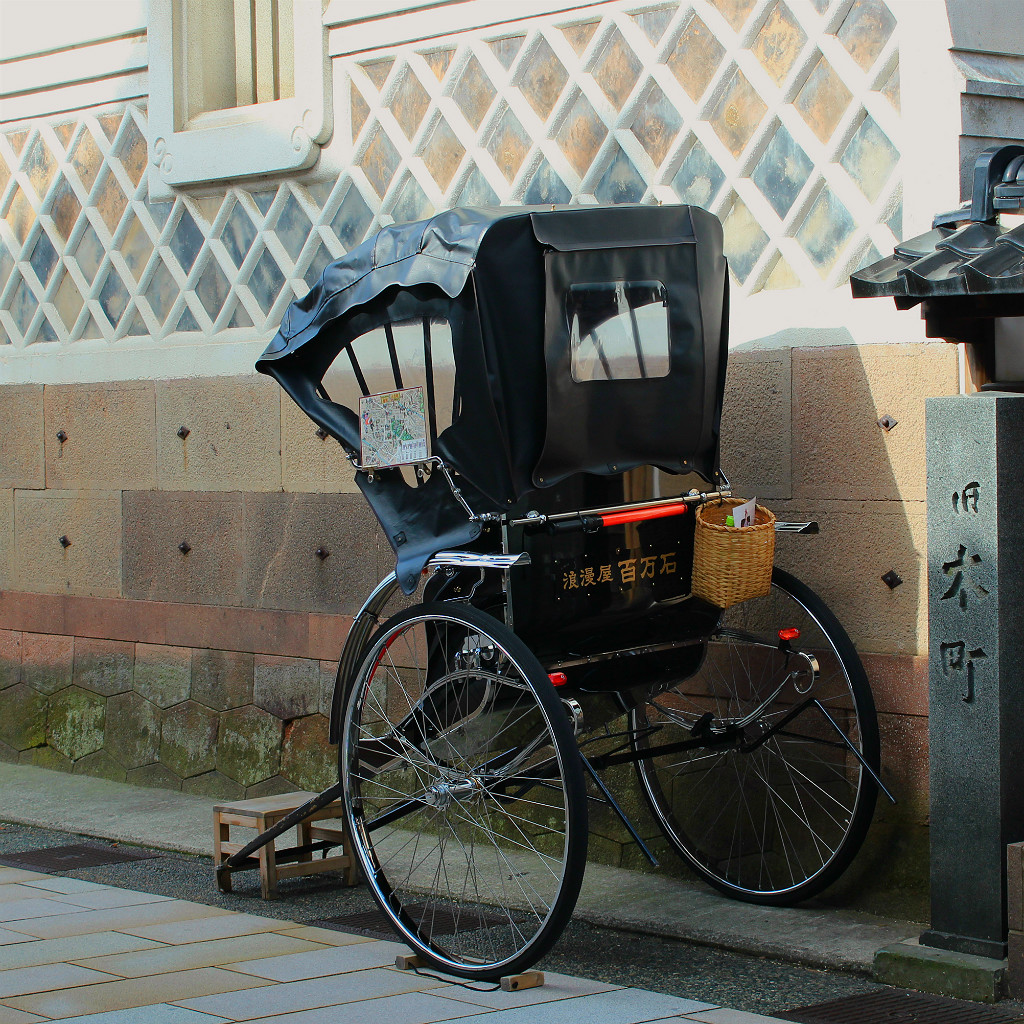 Rickshaw in Higashi Chaya Gai, the eastern geisha district in Kanazawa, Japan