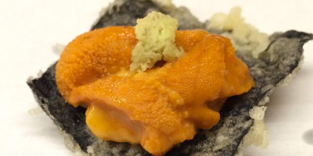Tempura Koizumi, Kanazawa restaurant, seaweed tempura with uni