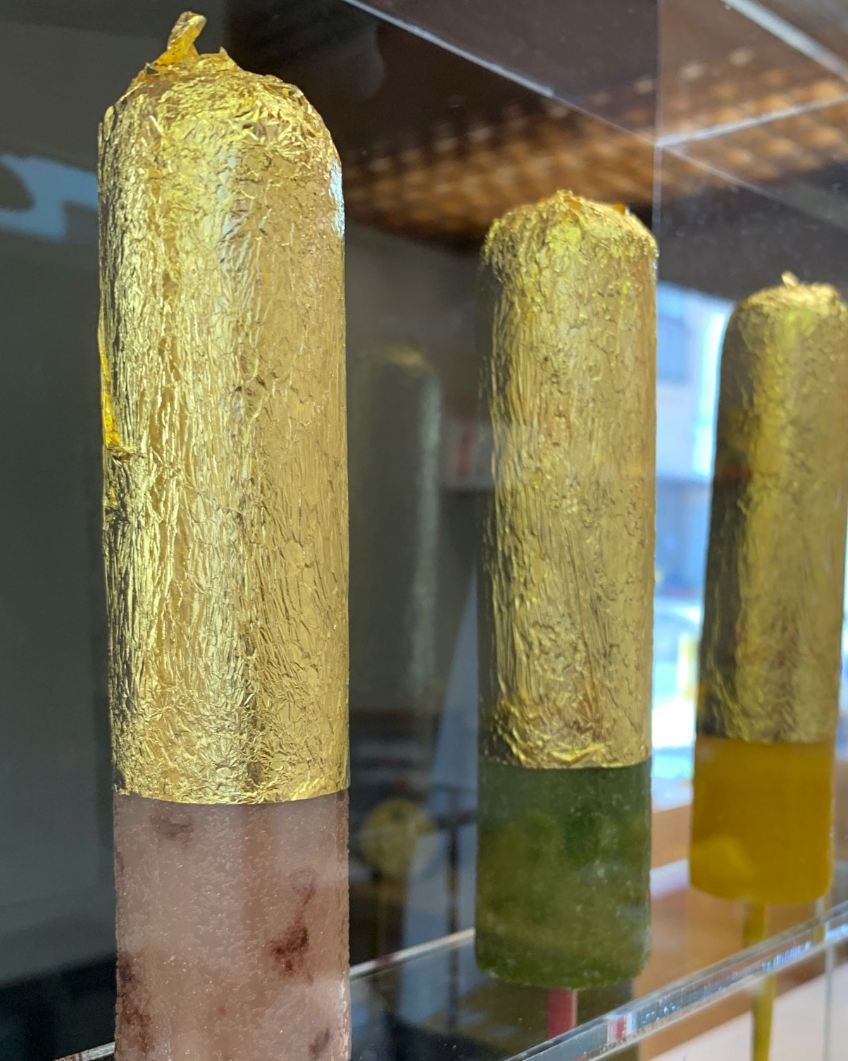 Gold Leaf Ice Pops at Sakuda Kinpaku Shop in Hishi Chaya Geisha District, Kanazawa, Japan