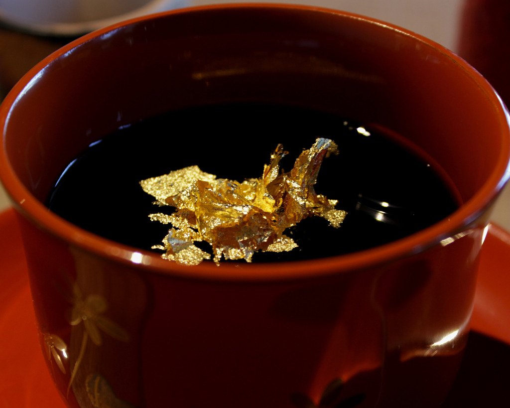 Gold Leaf on Coffee Jelly at the Kanazawa-ya Coffee Shop Head Office