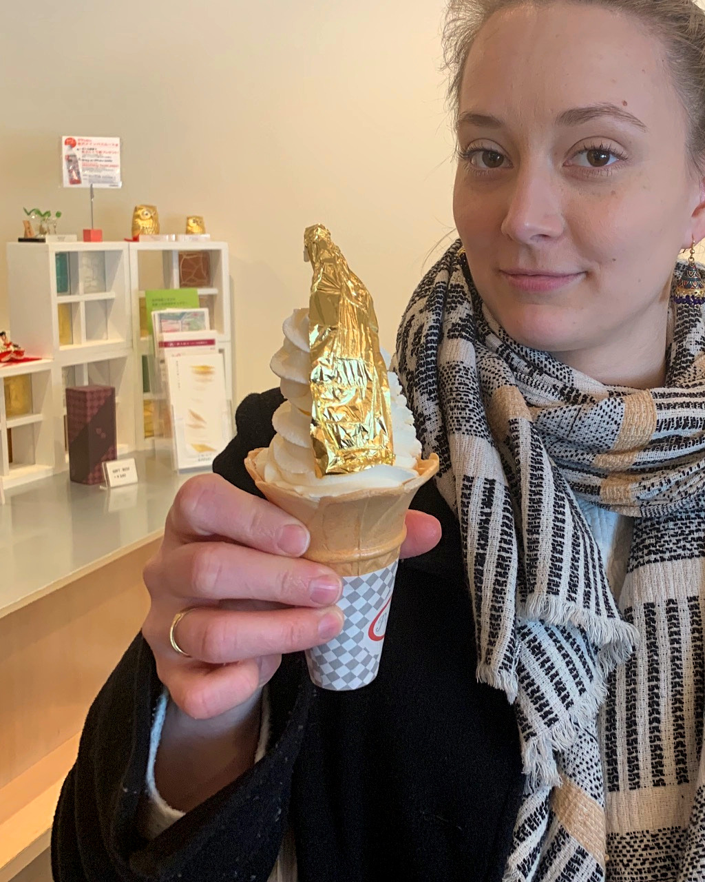 Gold leaf ice cream from Imai Kinpaku in Kanazawa