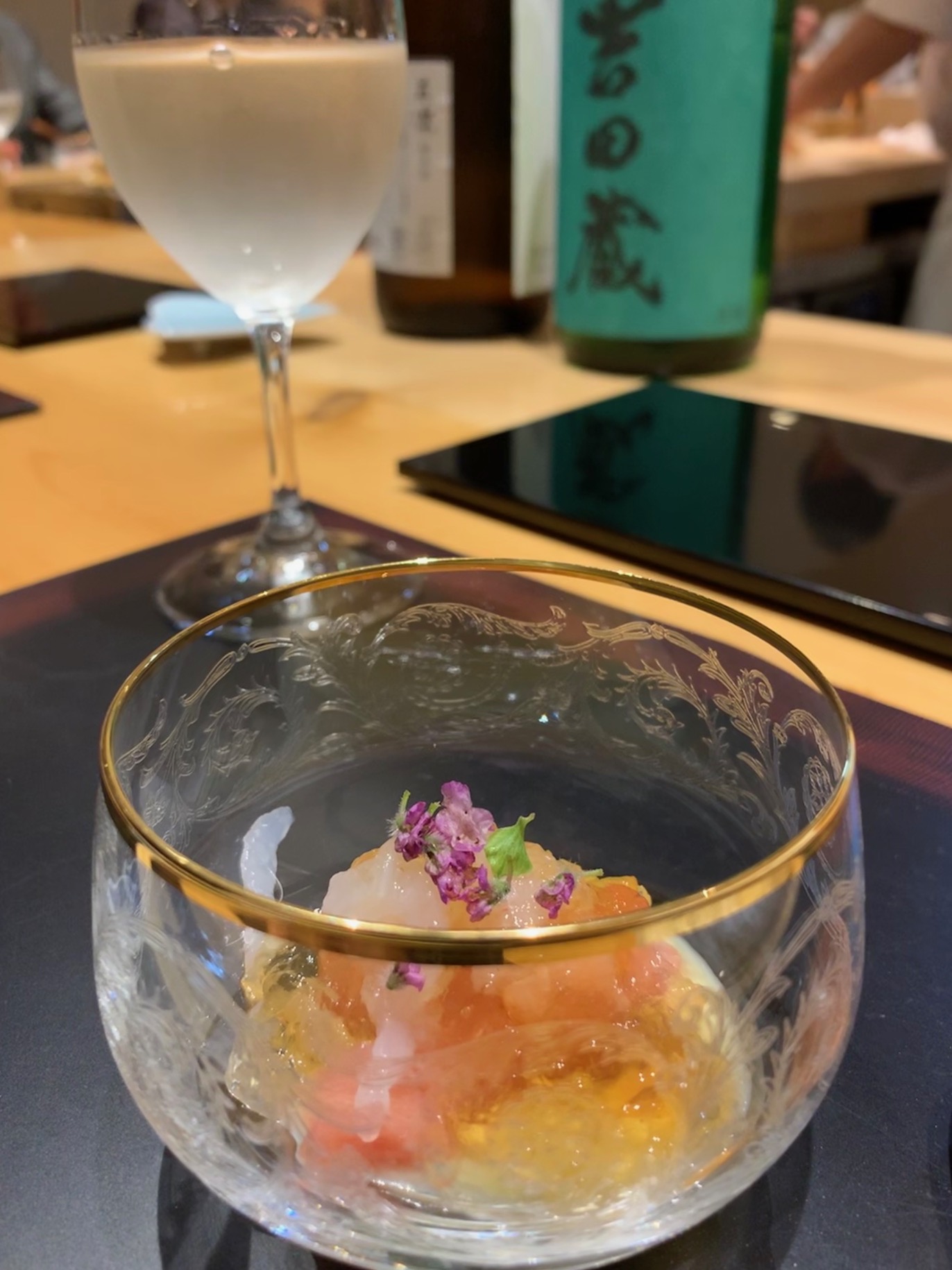 Sushi Issey, Kanazawa, jelly and sashimi bowl with sake