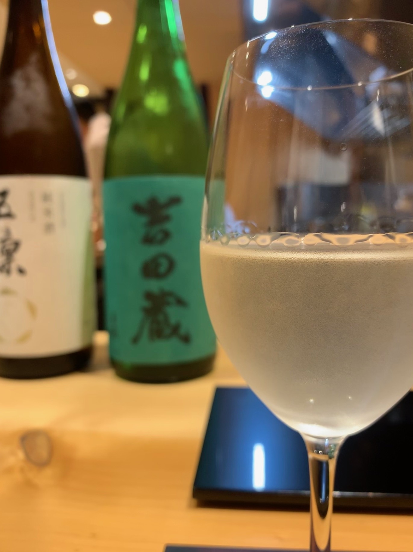 Sake glass at Sushi Issey, Kanazawa