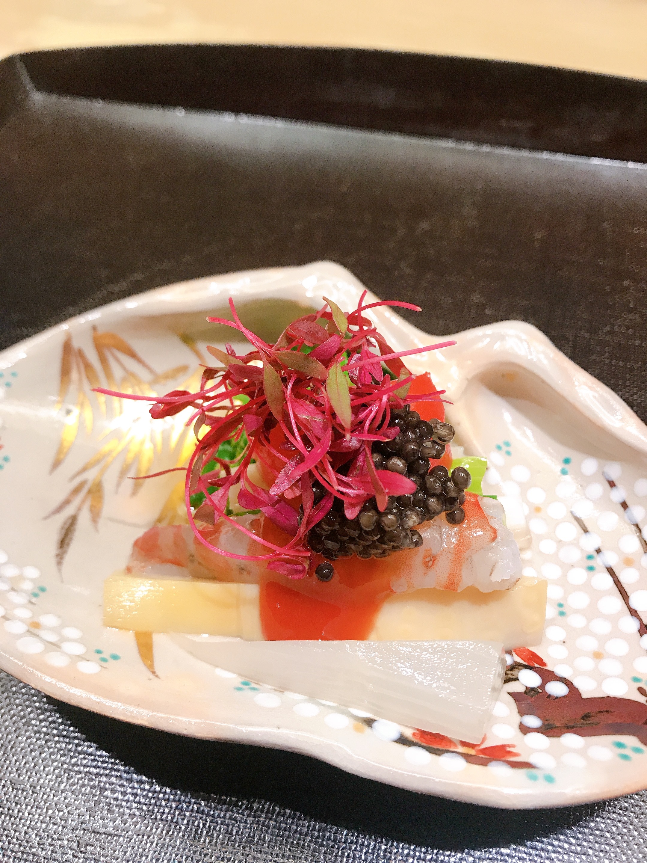 Fish with caviar at Yokoyama fine Japanese dining in Kanazawa City