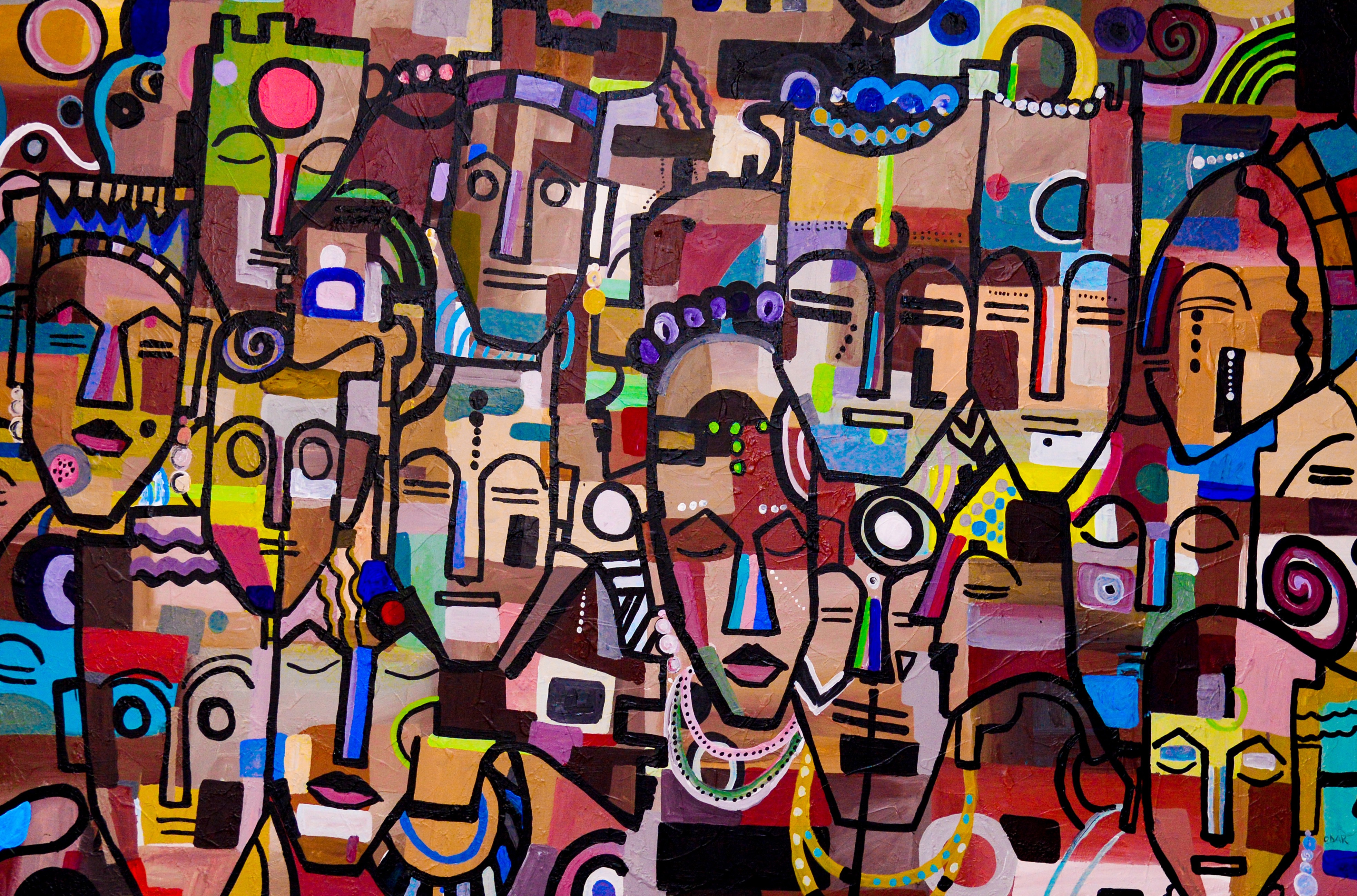 Abstract painting of African faces by Rwandan artist, Ganza Odart