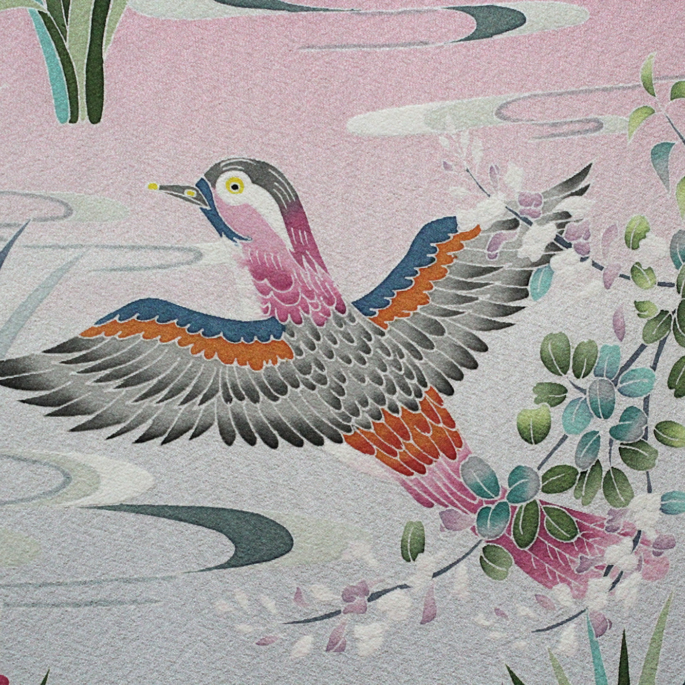 Kaga-yuzen silk painting of a female duck