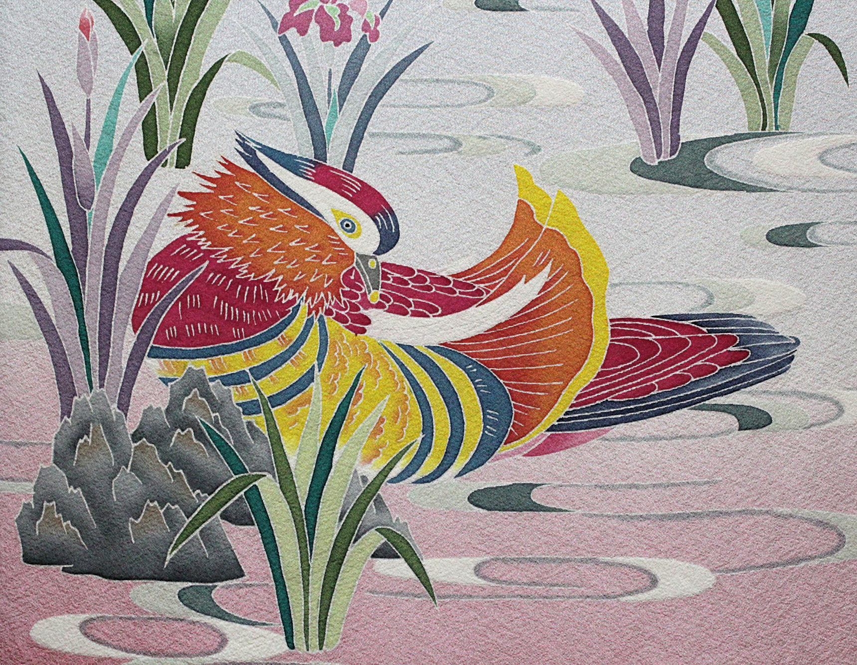 Kaga-yuzen silk painting of a male duck