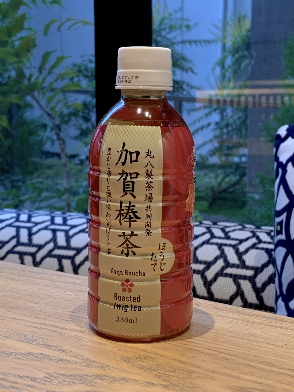 A 330ml bottle of Kaga boucha roasted twig tea, a local variety of tea in Kanazawa
