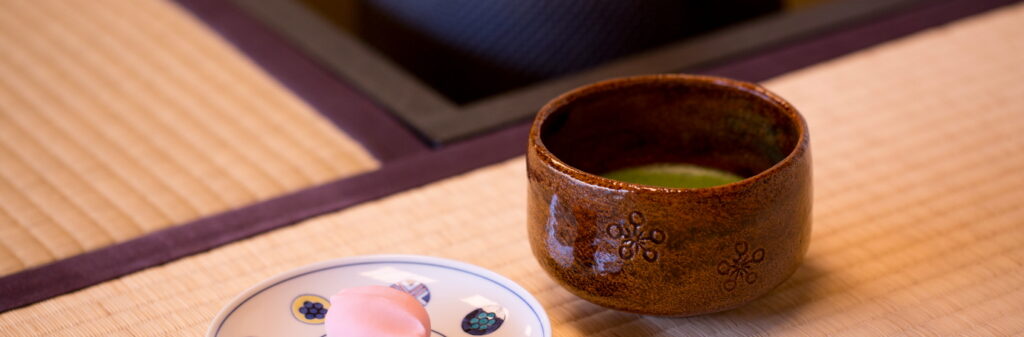 matcha tea and wagashi served on tatami mat, courtesy City of Kanazawa