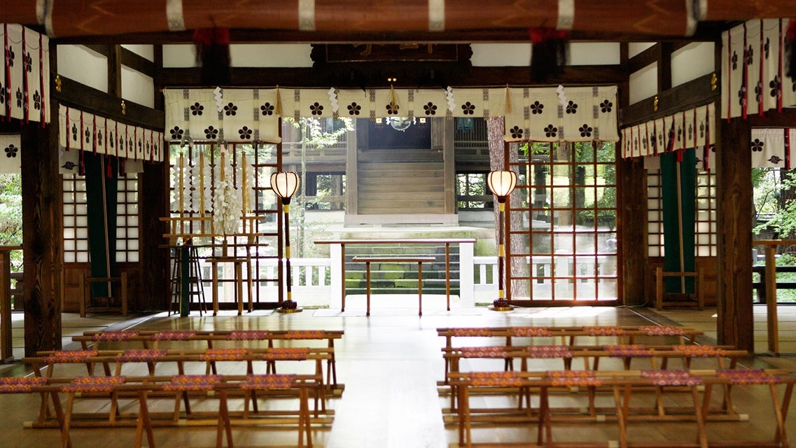 interior worship space of Oyama Shrine in Kanazawa